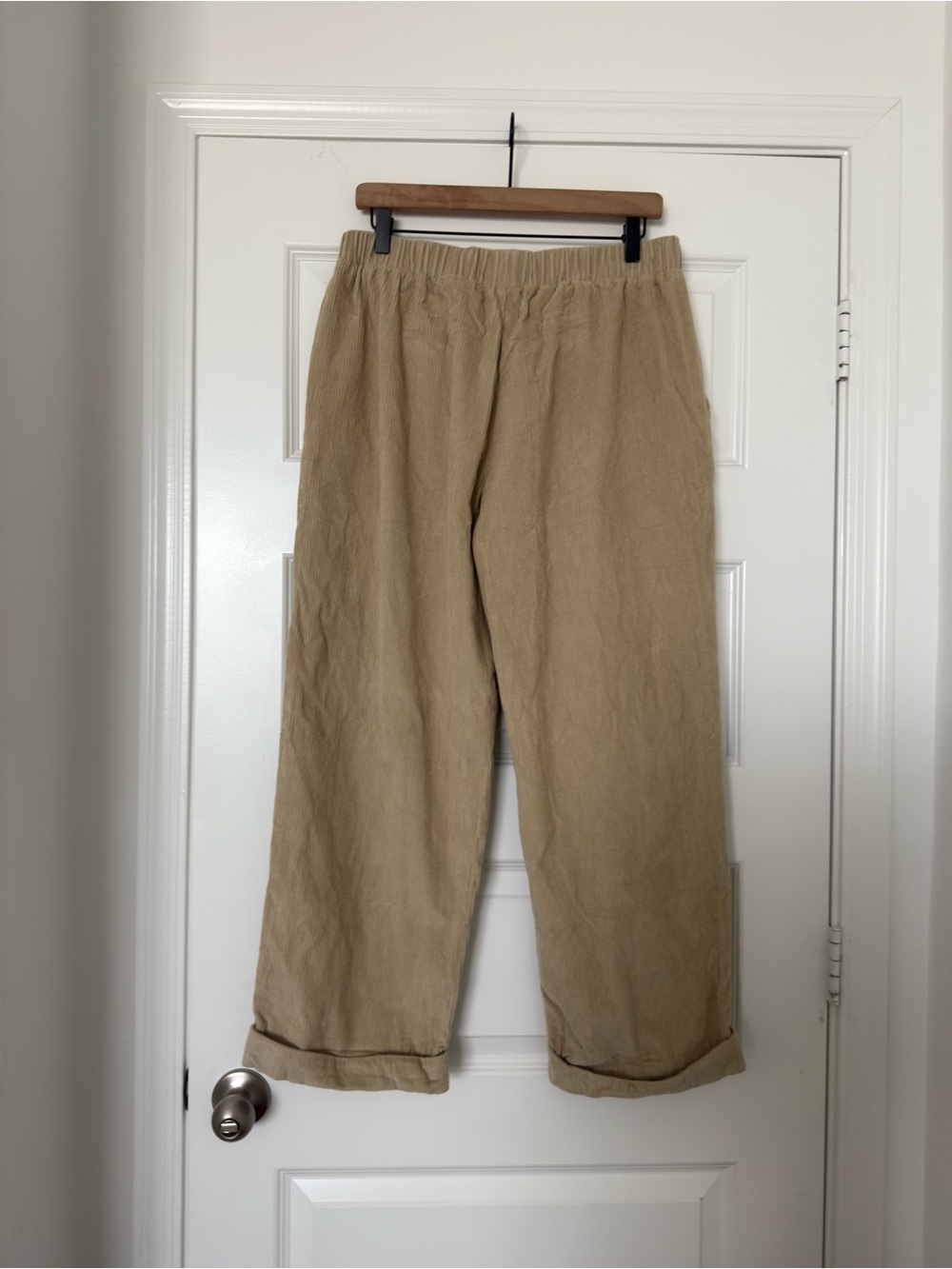Sonderhaus Tan Corduroy Pull On Pants Medium High Rise Relaxed Fit Crop Cotton - Picture 3 of 6